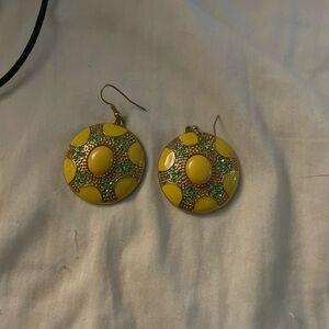 Yellow and Green circle Dangle Earrings